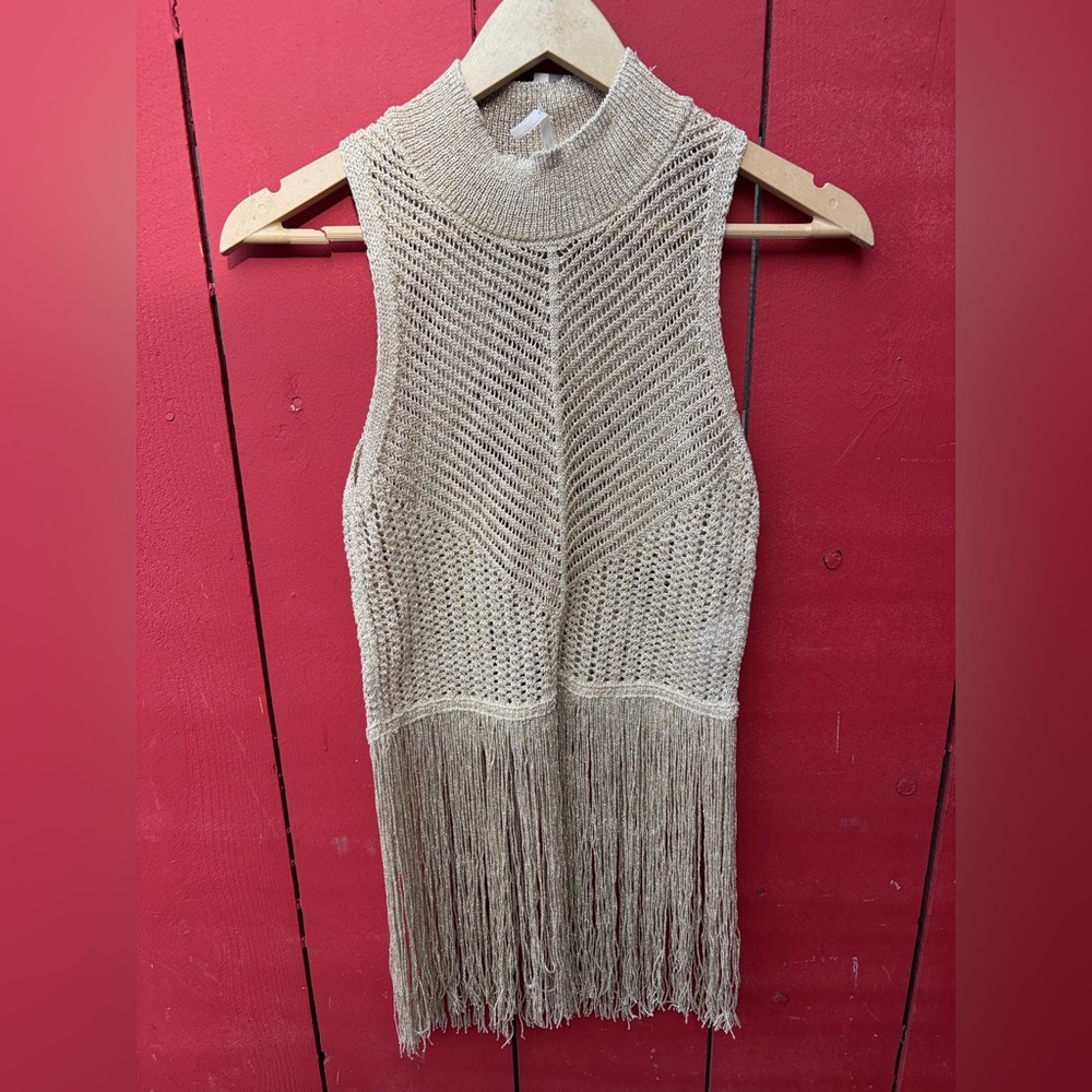 Anthropologie Lurex Fringe Sweater Vest